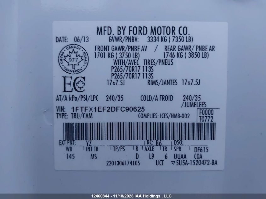 2013 Ford F150 Super Cab VIN: 1FTFX1EF2DFC90625 Lot: 12460844