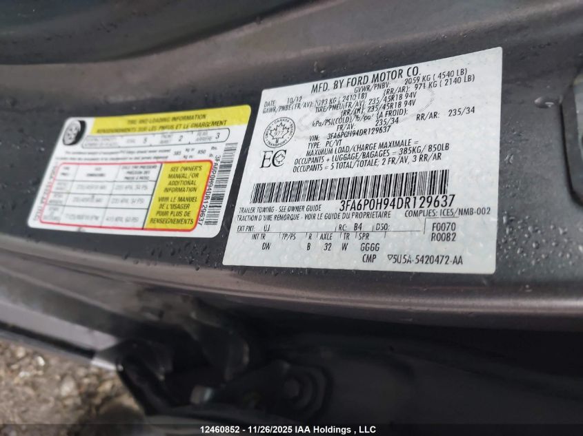 2013 Ford Fusion Se VIN: 3FA6P0H94DR129637 Lot: 12460852