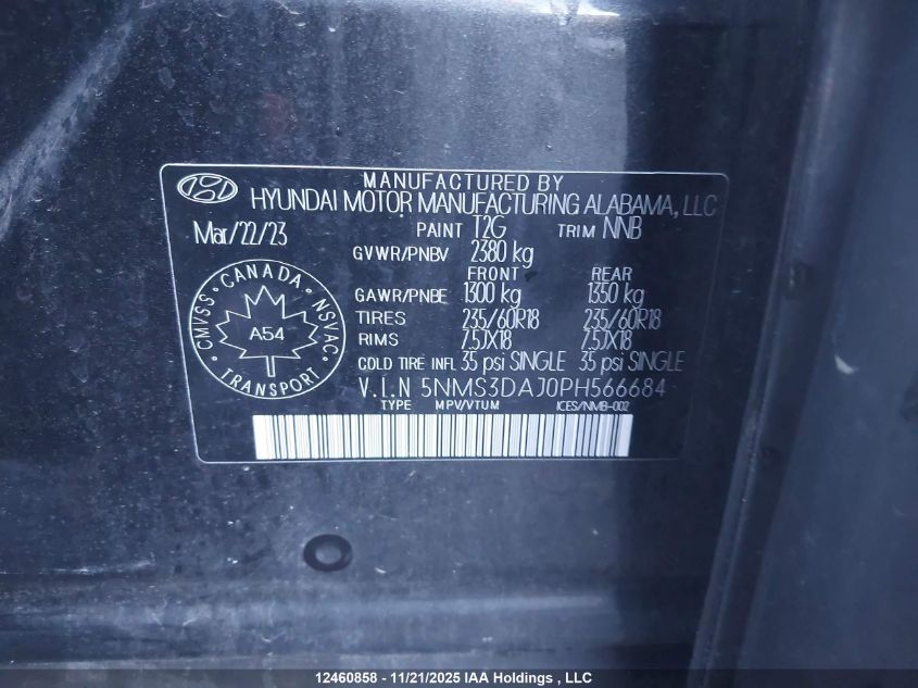 2023 Hyundai Santa Fe Preferred Awd With Trend Package VIN: 5NMS3DAJ0PH566684 Lot: 12460858