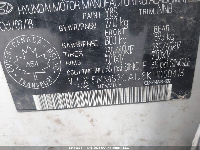 5NMS2CAD8KH050413 2019 HYUNDAI SANTA FE photo no. 9