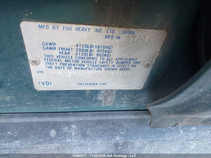 1999 Subaru Forester L VIN: JF1SF6351XG704295 Lot: 12460877
