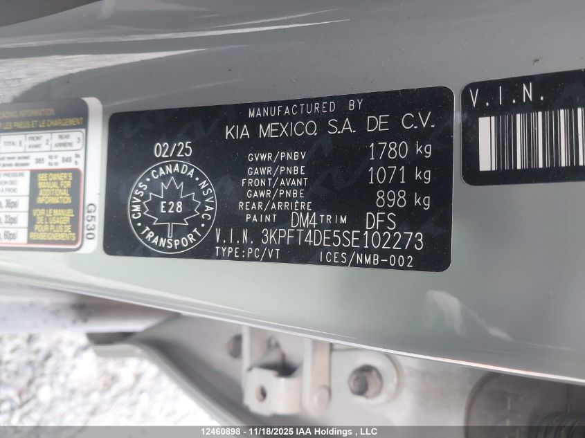 2025 Kia K4 Lx/Lxs VIN: 3KPFT4DE5SE102273 Lot: 12460898