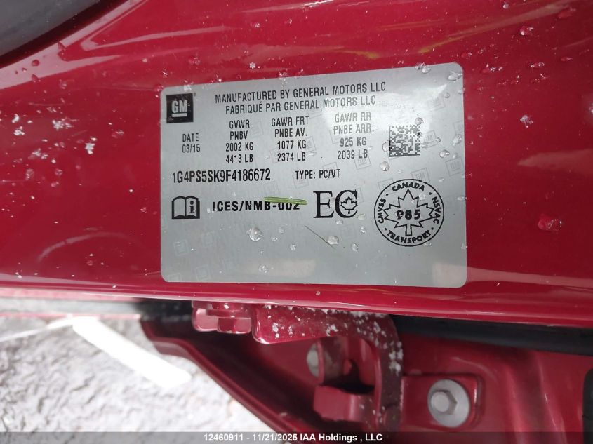 2015 Buick Verano VIN: 1G4PS5SK9F4186672 Lot: 12460911