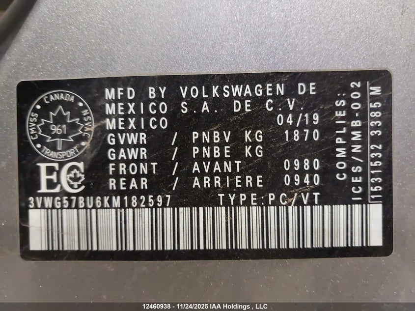3VWG57BU6KM182597 2019 VOLKSWAGEN JETTA photo no. 9