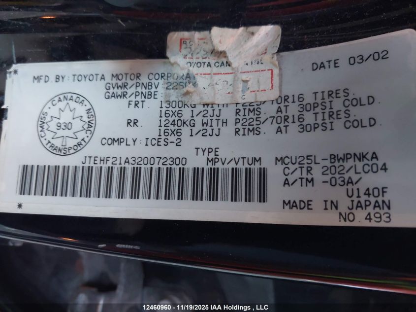 2002 Toyota Highlander Limited VIN: JTEHF21A320072300 Lot: 12460960