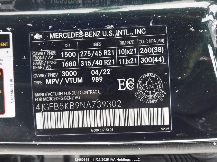 2022 Mercedes-Benz Gle 450 4Matic VIN: 4JGFB5KB9NA739302 Lot: 12460989