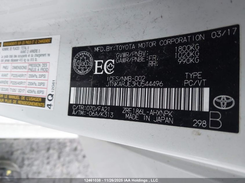 2017 Toyota Corolla Im VIN: JTNKARJE3HJ544496 Lot: 12461038