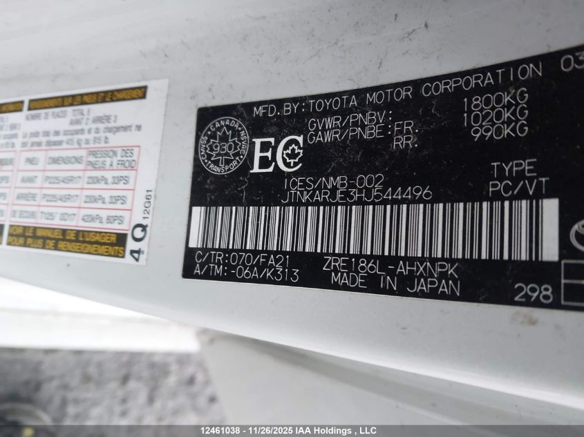 2017 Toyota Corolla Im VIN: JTNKARJE3HJ544496 Lot: 12461038