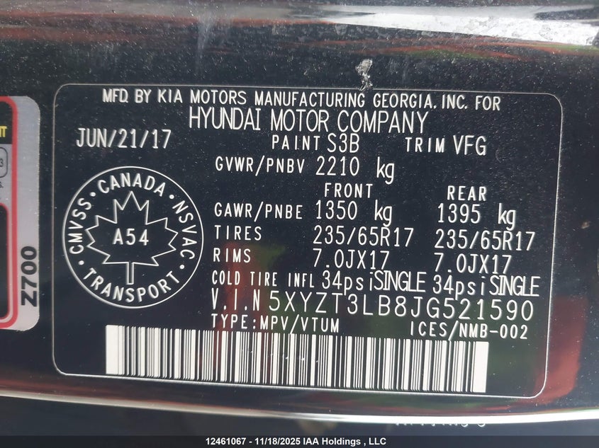 5XYZT3LB8JG521590 2018 HYUNDAI SANTA FE photo no. 9