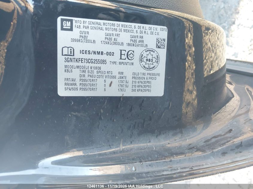 2012 Chevrolet Avalanche 1500 Lt VIN: 3GNTKFE73CG255085 Lot: 12461136