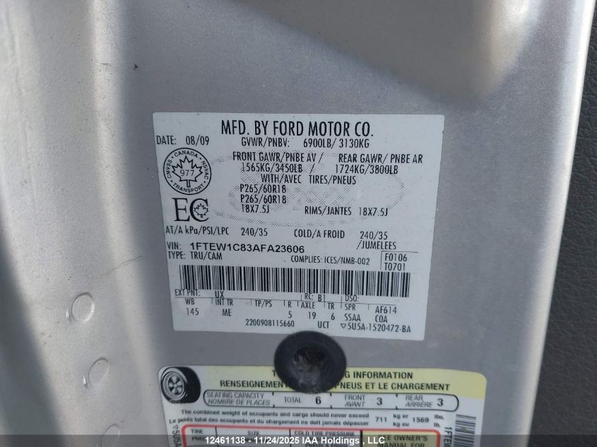 2010 Ford F-150 Xlt VIN: 1FTEW1C83AFA23606 Lot: 12461138