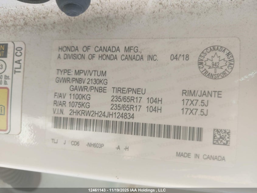 2HKRW2H24JH124834 2018 HONDA CR-V photo no. 9
