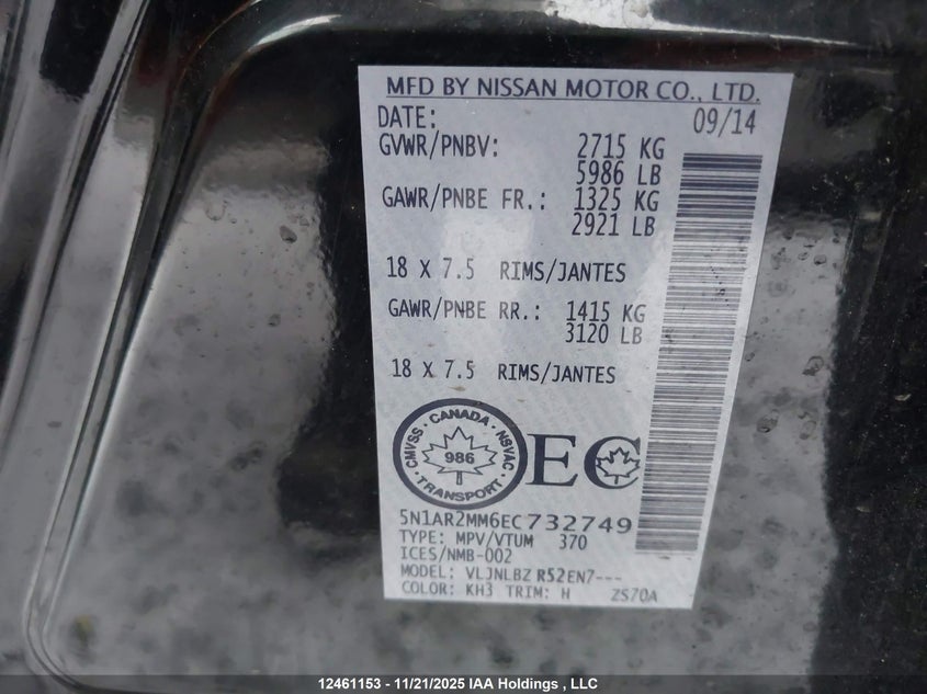 5N1AR2MM6EC732749 2014 NISSAN PATHFINDER photo no. 9
