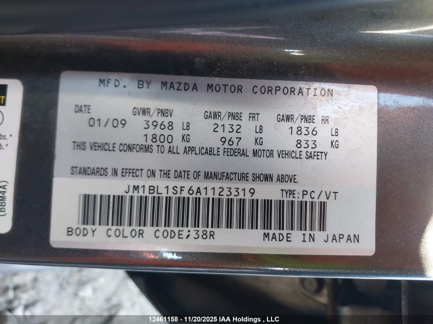 2010 Mazda Mazda3 VIN: JM1BL1SF6A1123319 Lot: 12461158