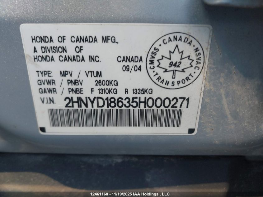 2005 Acura Mdx Touring VIN: 2HNYD18635H000271 Lot: 12461168