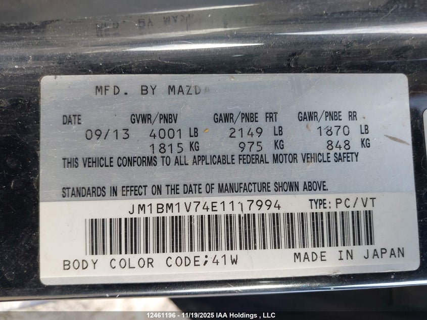 2014 Mazda Mazda3 Gs-Sky VIN: JM1BM1V74E1117994 Lot: 12461196