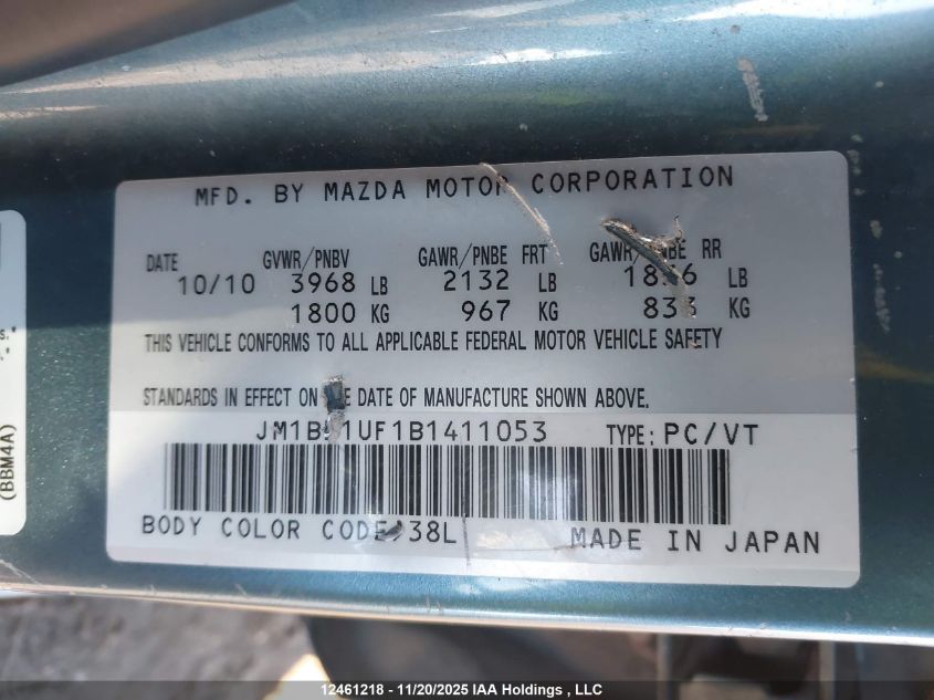 2011 Mazda 3 I VIN: JM1BL1UF1B1411053 Lot: 12461218