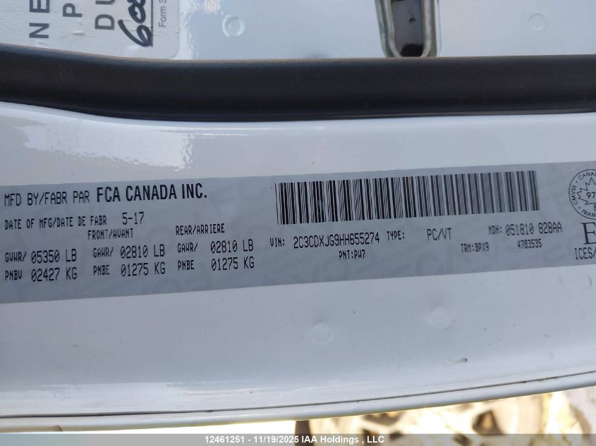 2017 Dodge Charger Sxt VIN: 2C3CDXJG9HH655274 Lot: 12461251