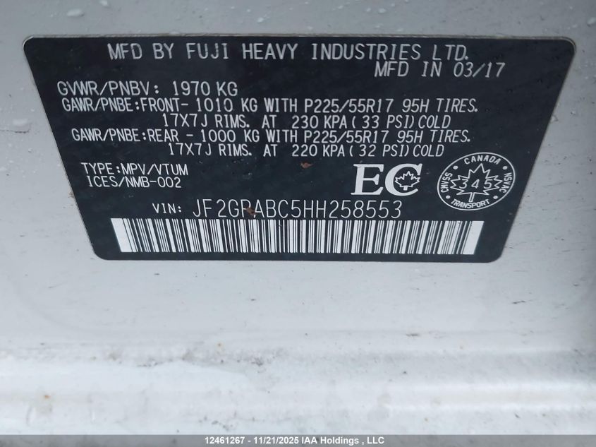 2017 Subaru Crosstrek Premium VIN: JF2GPABC5HH258553 Lot: 12461267