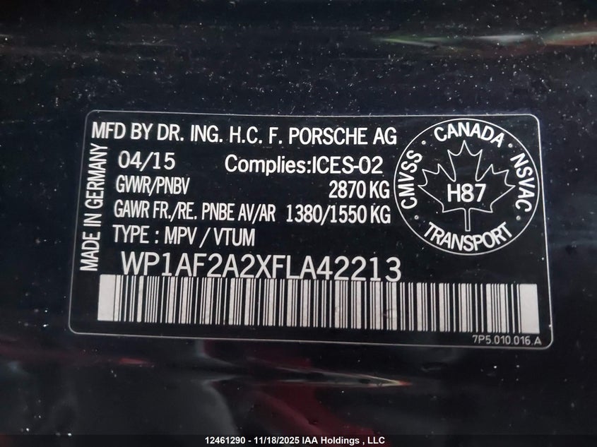 WP1AF2A2XFLA42213 2015 PORSCHE CAYENNE photo no. 9
