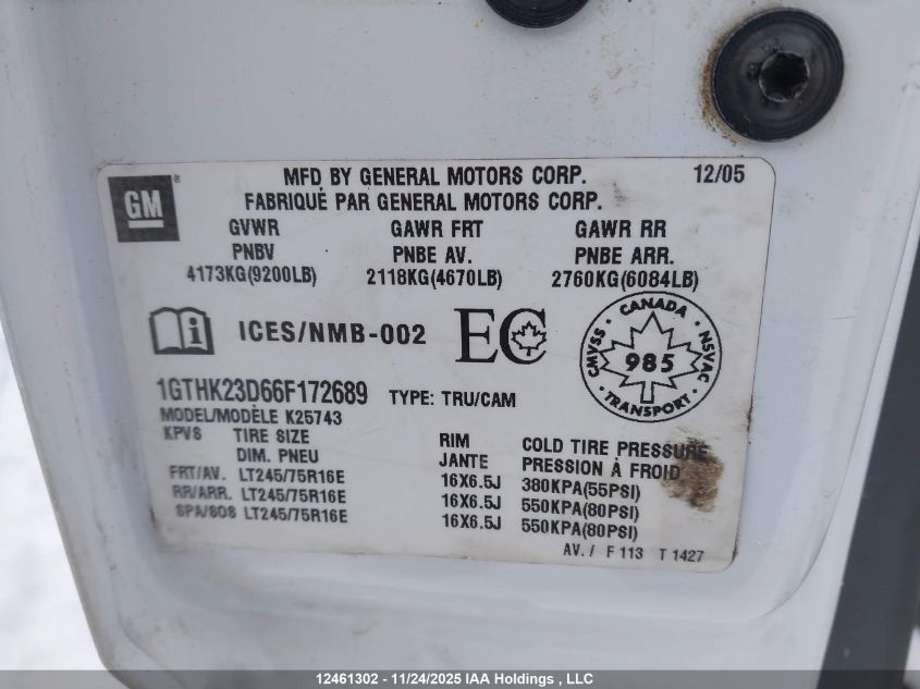 2006 GMC Sierra 2500Hd VIN: 1GTHK23D66F172689 Lot: 12461302