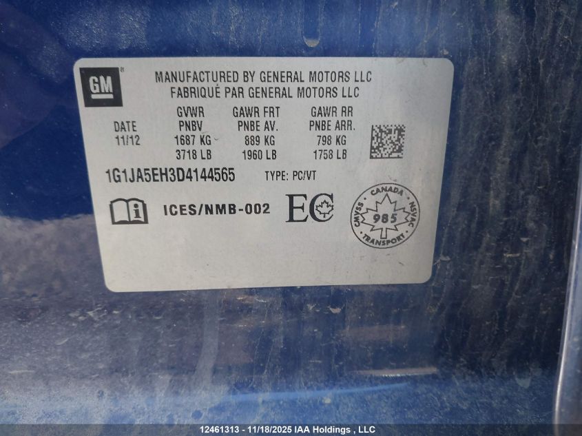 2013 Chevrolet Sonic Ls VIN: 1G1JA5EH3D4144565 Lot: 12461313