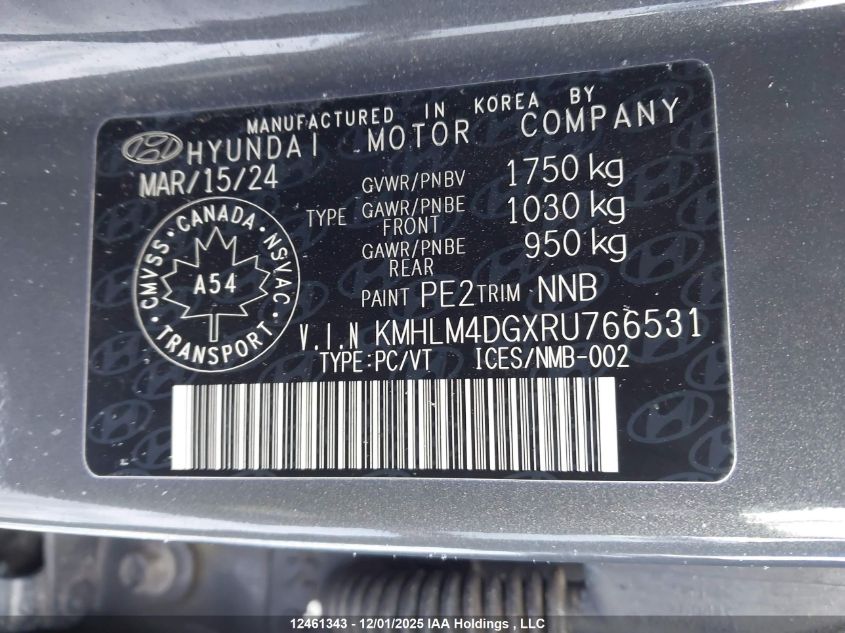 2024 Hyundai Elantra VIN: KMHLM4DGXRU766531 Lot: 12461343