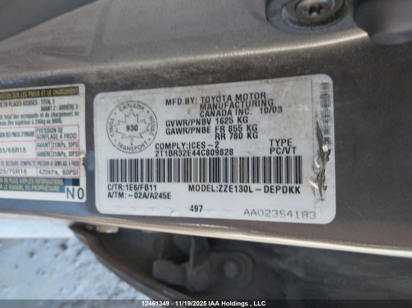 2004 Toyota Corolla Ce/Le/Sport VIN: 2T1BR32E44C809828 Lot: 12461349