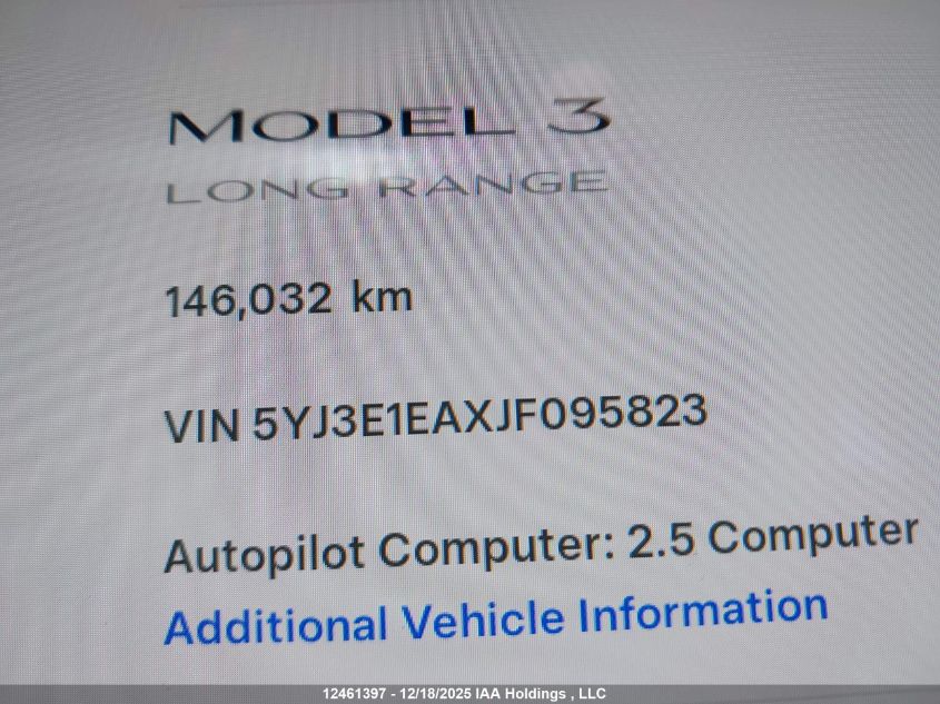 2018 Tesla Model 3 VIN: 5YJ3E1EAXJF095823 Lot: 12461397