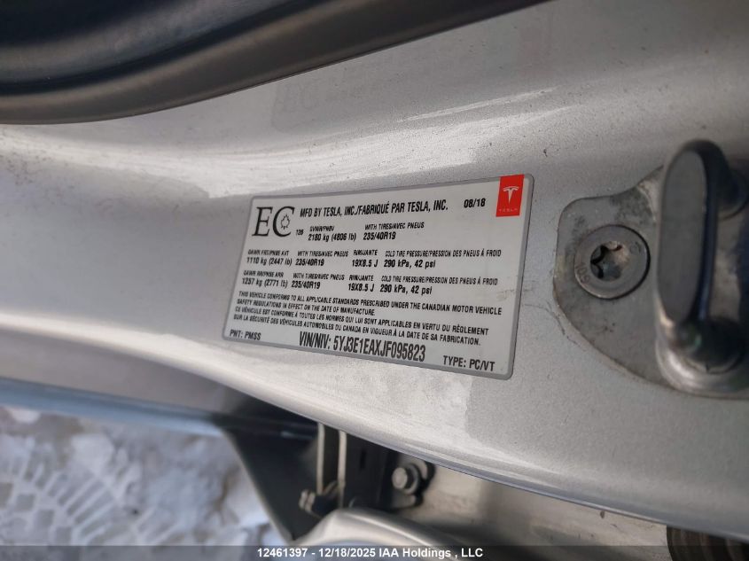 2018 Tesla Model 3 VIN: 5YJ3E1EAXJF095823 Lot: 12461397