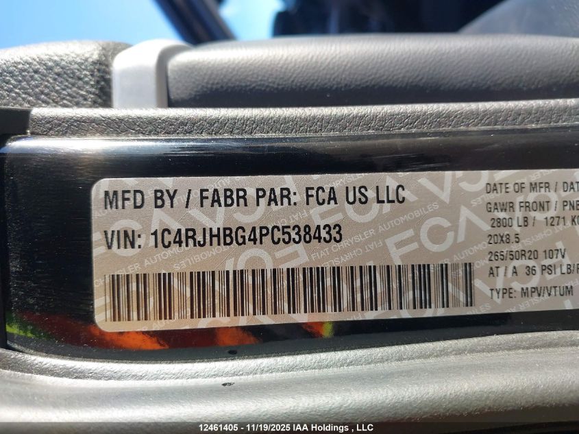 2023 Jeep Grand Cherokee Limited VIN: 1C4RJHBG4PC538433 Lot: 12461405