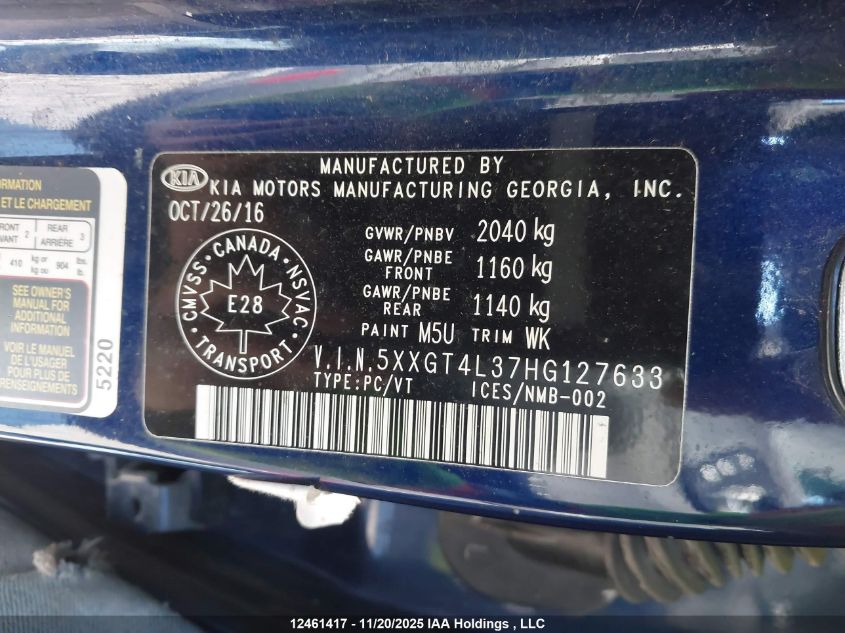 2017 Kia Optima Lx VIN: 5XXGT4L37HG127633 Lot: 12461417