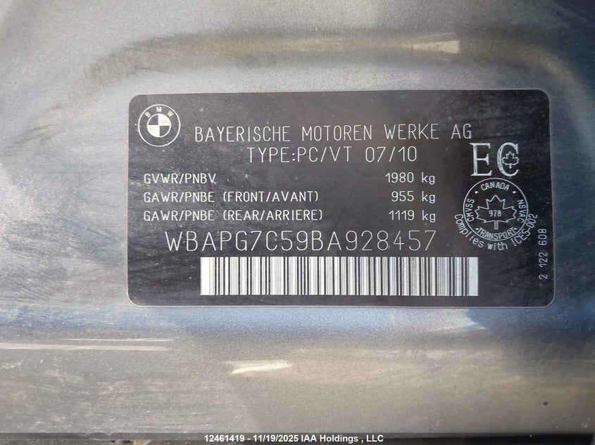 WBAPG7C59BA928457 2011 BMW 3ER photo no. 9