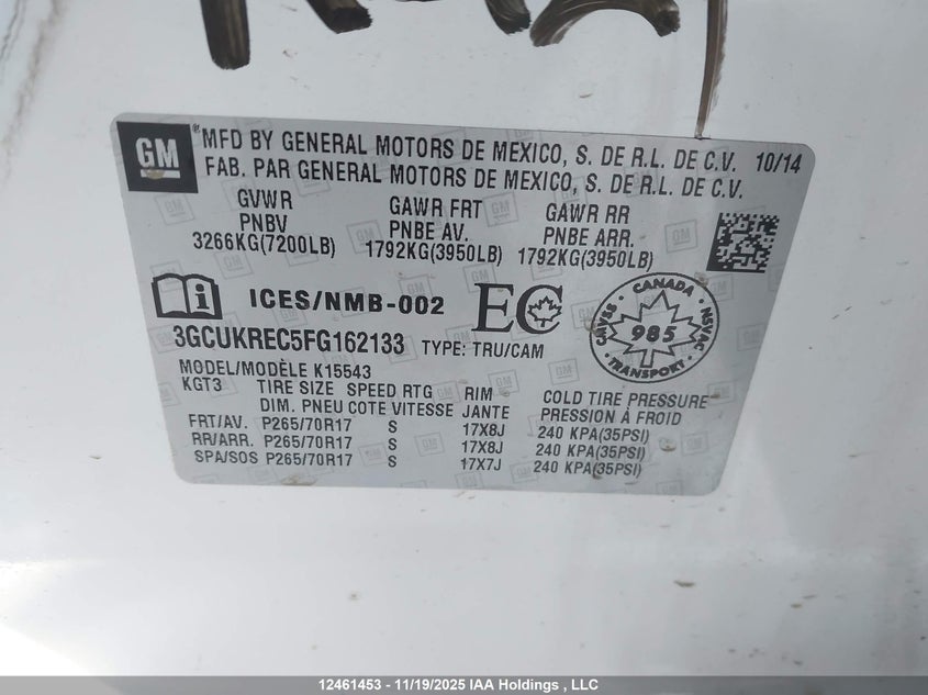 3GCUKREC5FG162133 2015 CHEVROLET SILVERADO photo no. 19