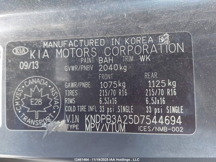 2013 Kia Sportage VIN: KNDPB3A25D7544694 Lot: 12461464