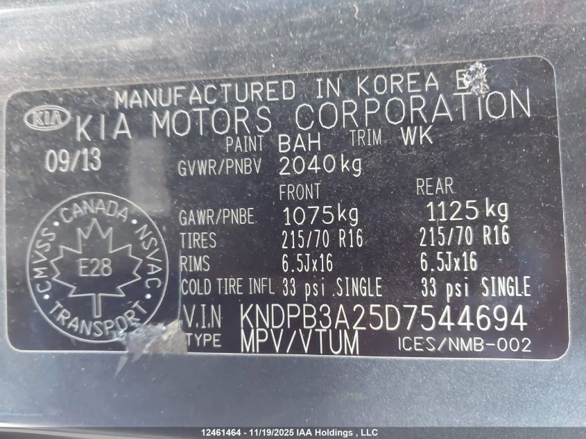 2013 Kia Sportage VIN: KNDPB3A25D7544694 Lot: 12461464
