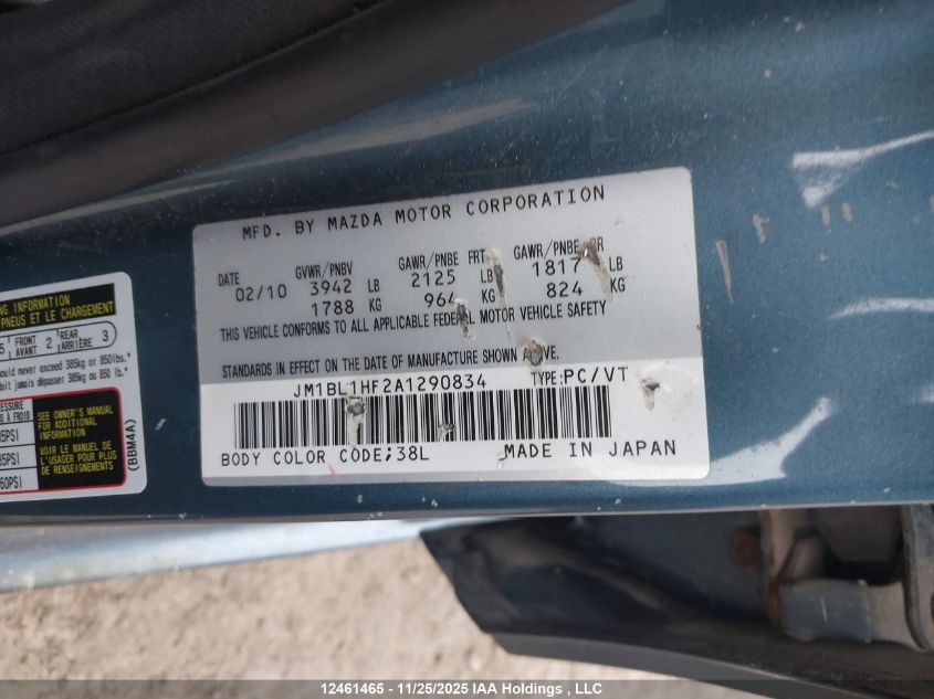 2010 Mazda 3 I VIN: JM1BL1HF2A1290834 Lot: 12461465