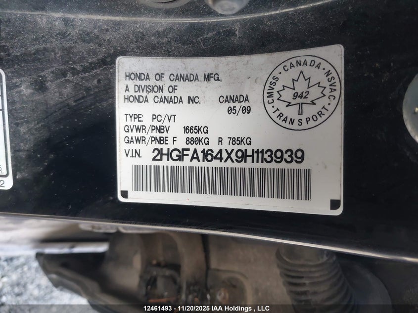 2HGFA164X9H113939 2009 HONDA CIVIC photo no. 9