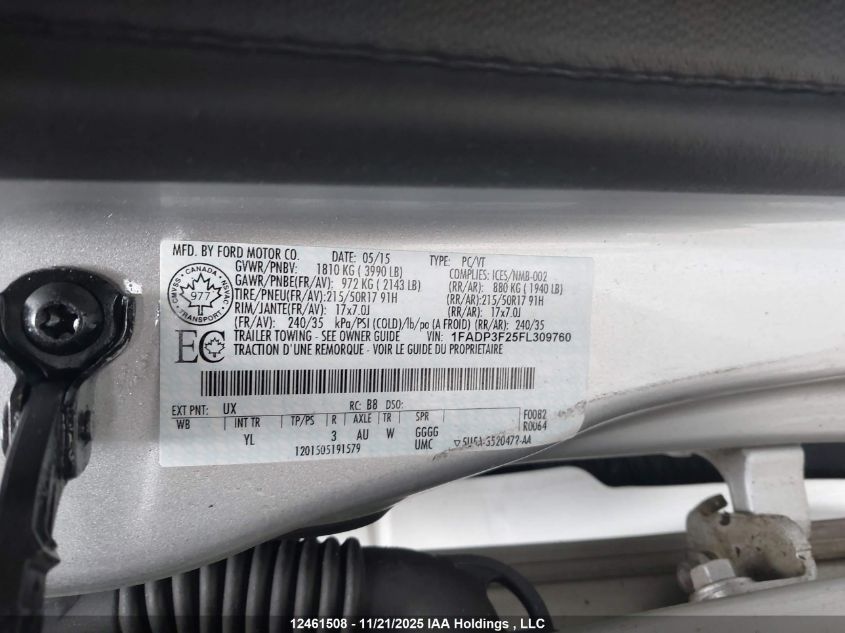 2015 Ford Focus Se VIN: 1FADP3F25FL309760 Lot: 12461508