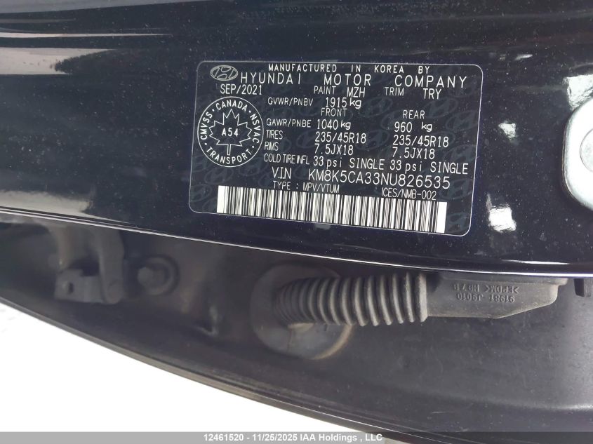 2022 Hyundai Kona N Line With Ultimate Package VIN: KM8K5CA33NU826535 Lot: 12461520