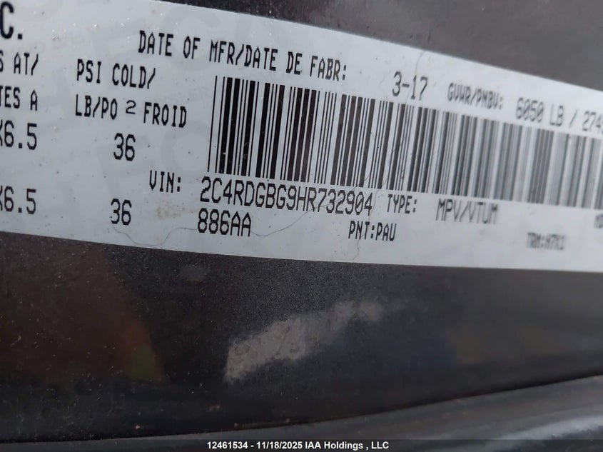 2C4RDGBG9HR732904 2017 DODGE CARAVAN photo no. 9