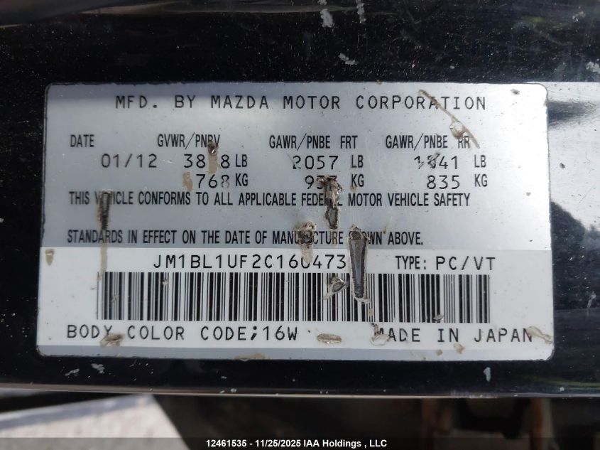 2012 Mazda Mazda3 Gx VIN: JM1BL1UF2C1604734 Lot: 12461535