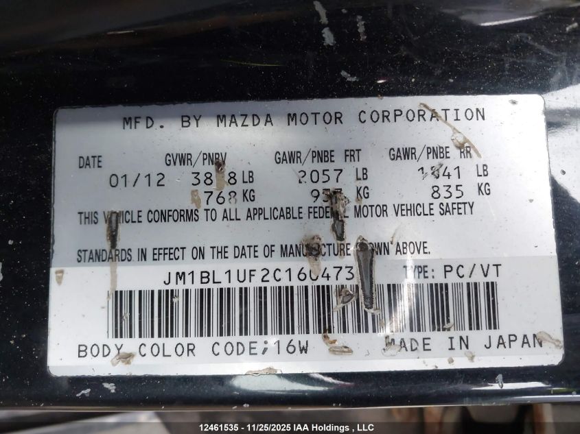 2012 Mazda Mazda3 Gx VIN: JM1BL1UF2C1604734 Lot: 12461535