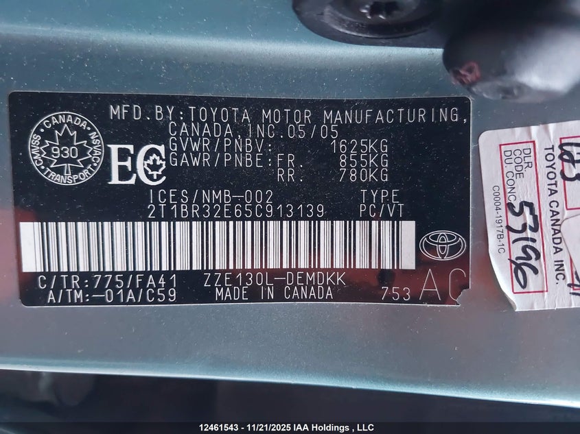 2005 Toyota Corolla Ce/Le/S VIN: 2T1BR32E65C913139 Lot: 12461543