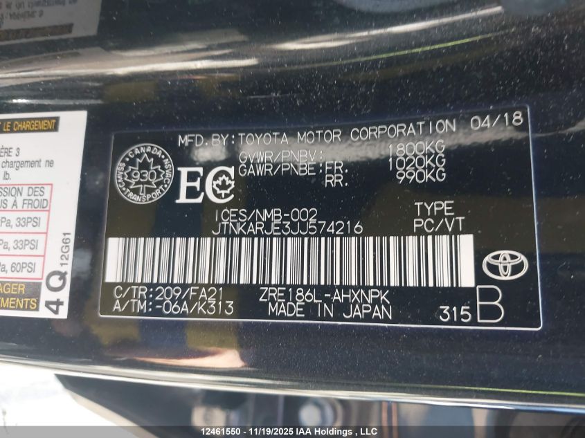 2018 Toyota Corolla Im VIN: JTNKARJE3JJ574216 Lot: 12461550