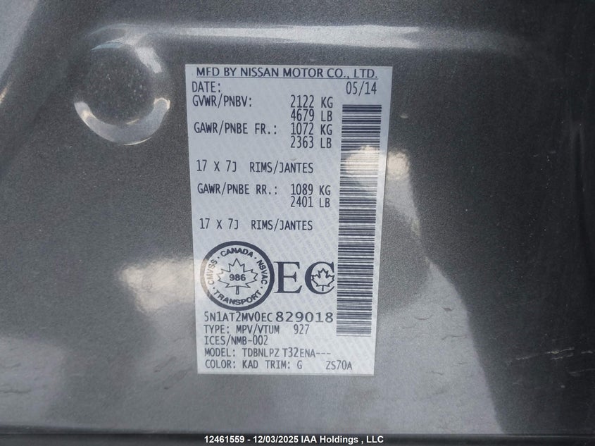 5N1AT2MV0EC829018 2014 NISSAN ROGUE photo no. 9