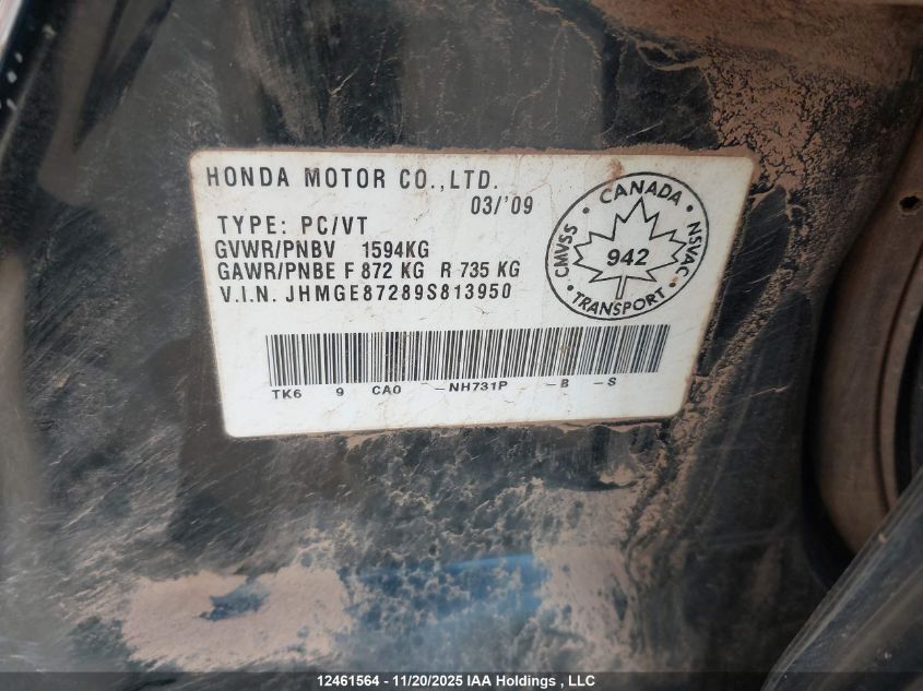 2009 Honda Fit Dx/Dx-A/Lx VIN: JHMGE87289S813950 Lot: 12461564