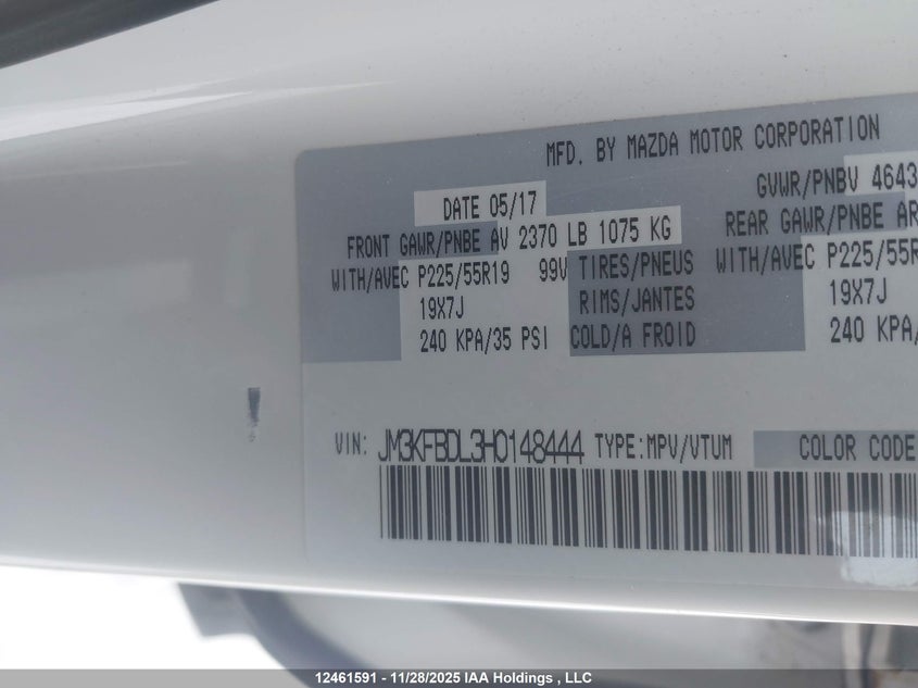 2017 Mazda Cx-5 Gt VIN: JM3KFBDL3H0148444 Lot: 12461591