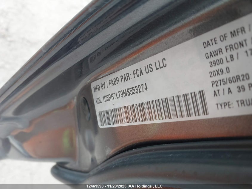 2021 Ram 1500 Classic Slt VIN: 1C6RR7LT9MS553274 Lot: 12461593