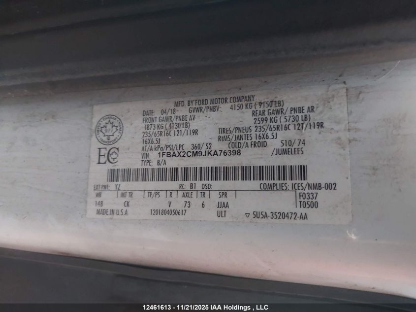 2018 Ford Transit-350 Xlt VIN: 1FBAX2CM9JKA76398 Lot: 12461613